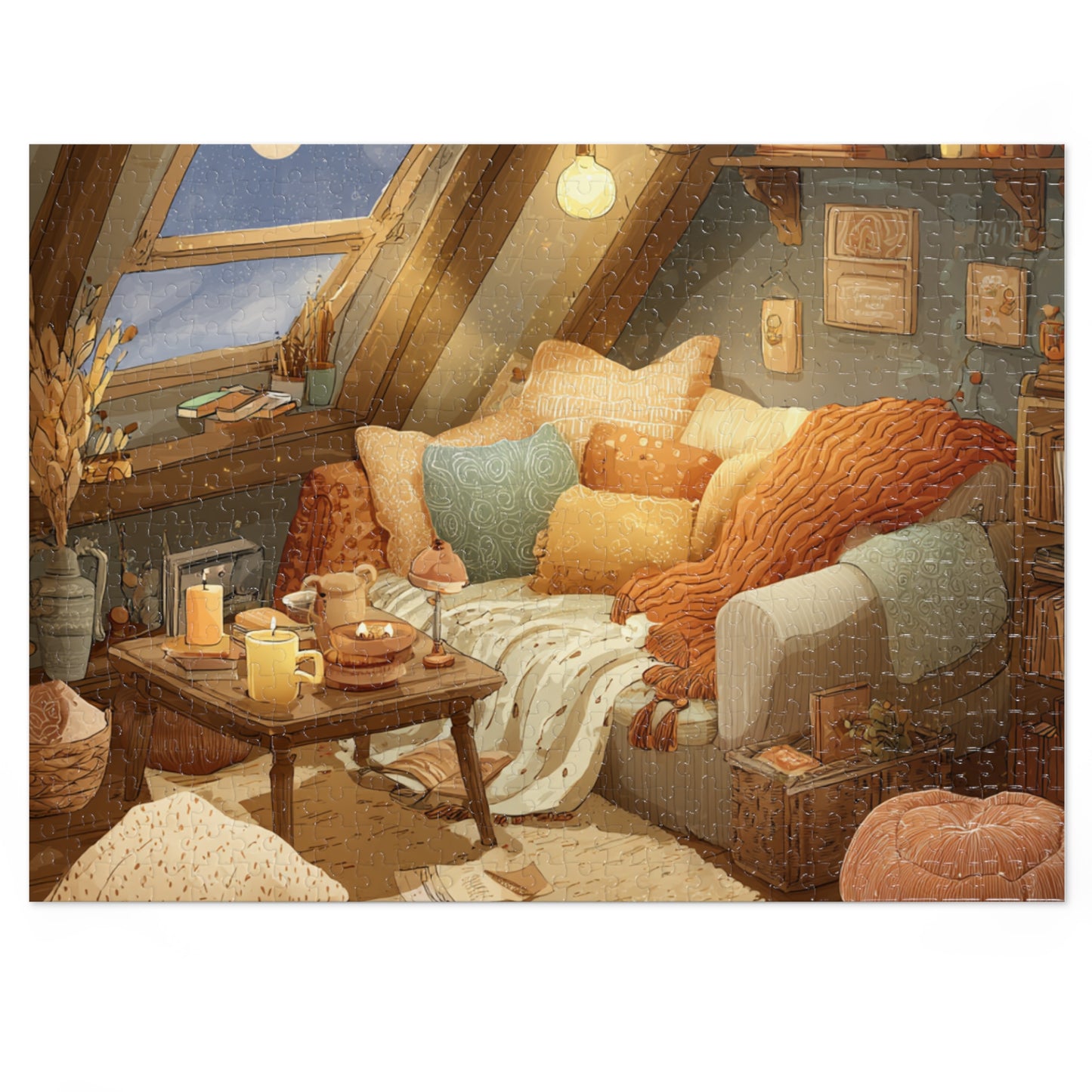 Cozy Attic Reading Nook Jigsaw Puzzle with Tin - 500pc Relaxing Home Illustration