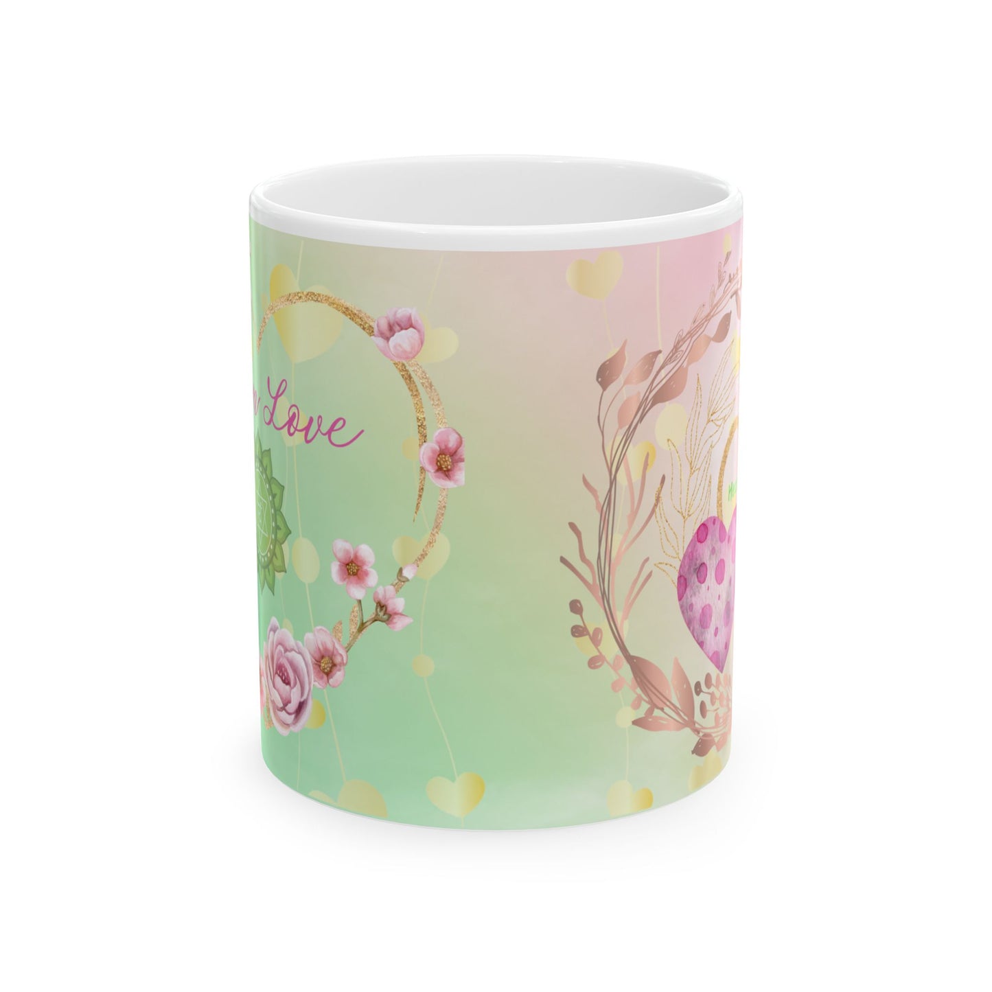 Heart Chakra Mug, Ethereal Chakra Mug Collection, Love & Compassion Coffee Mug with Heart Symbolism, Spiritual Gift, 11oz, 15oz Mug