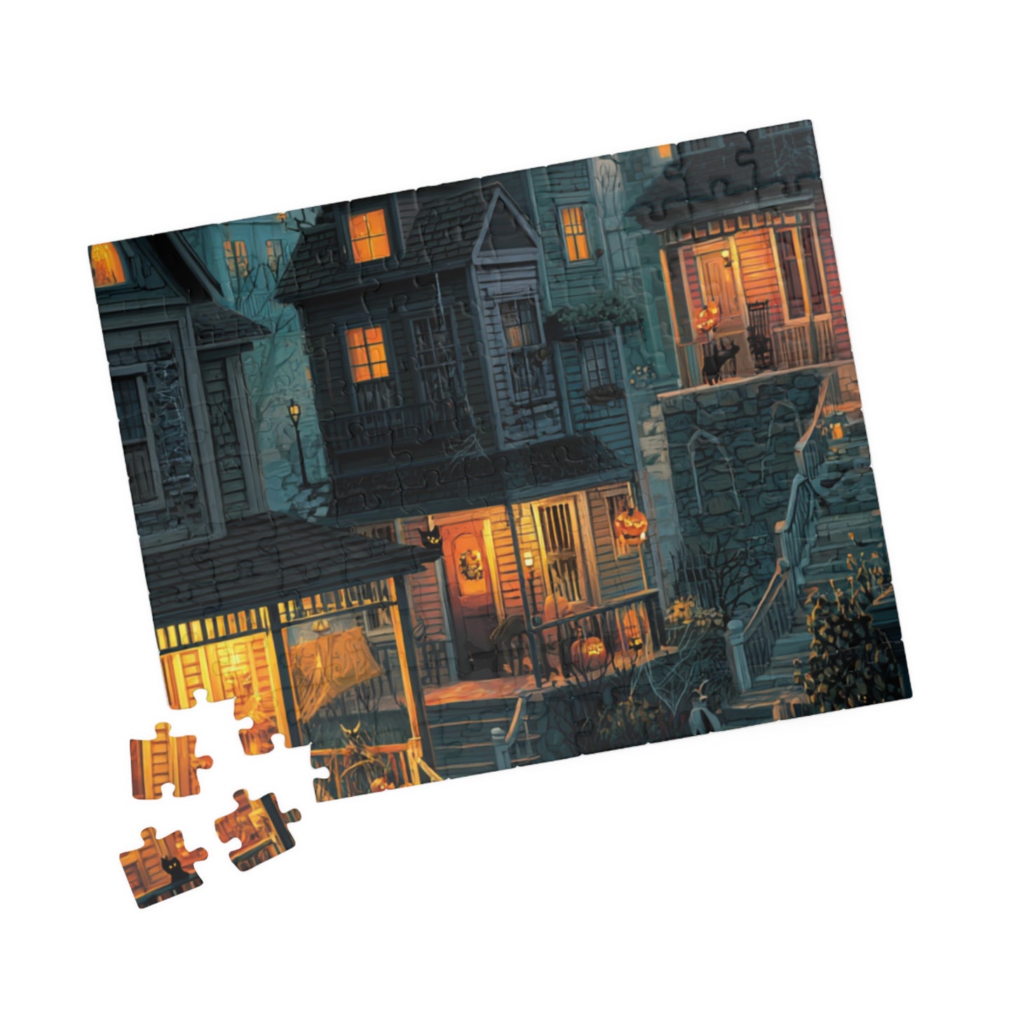 Creepy Town on Halloween Night Puzzle, Spooky Haunted Jigsaw for Family Game Night & Seasonal Fun, 110-1014 Piece Jigsaw Puzzle