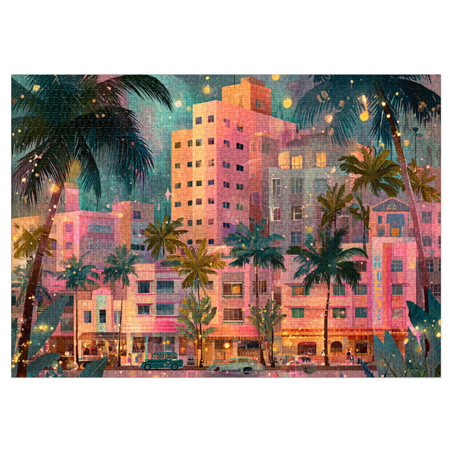Whimsical Pastel Miami Puzzle – A Dreamy Tropical Escape-Jigsaw Puzzle with Tin