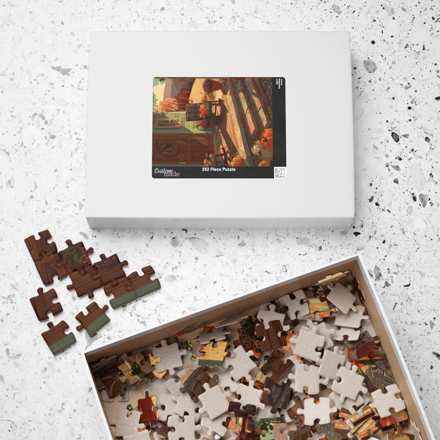 Autumn Porch Scene Jigsaw Puzzle — Cozy Fall Pumpkin Puzzle (110–1014 Pieces)