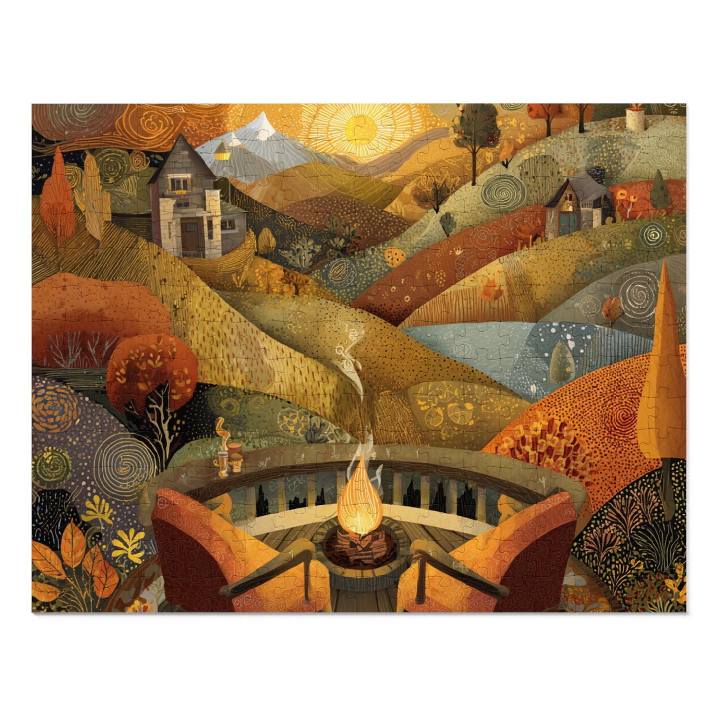 Autumn Fireside Puzzle — 500-Piece Scenic Jigsaw with Tin