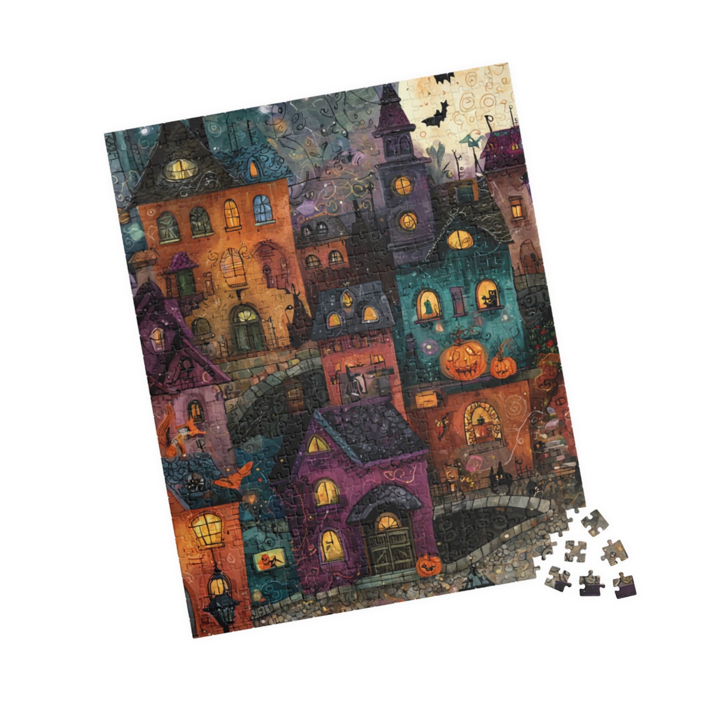 Spookington Village Puzzle Collection, Whimsical & Spooky Halloween Town Jigsaw for Family Fun, Spooky Atmosphere, Halloween Puzzle Gift