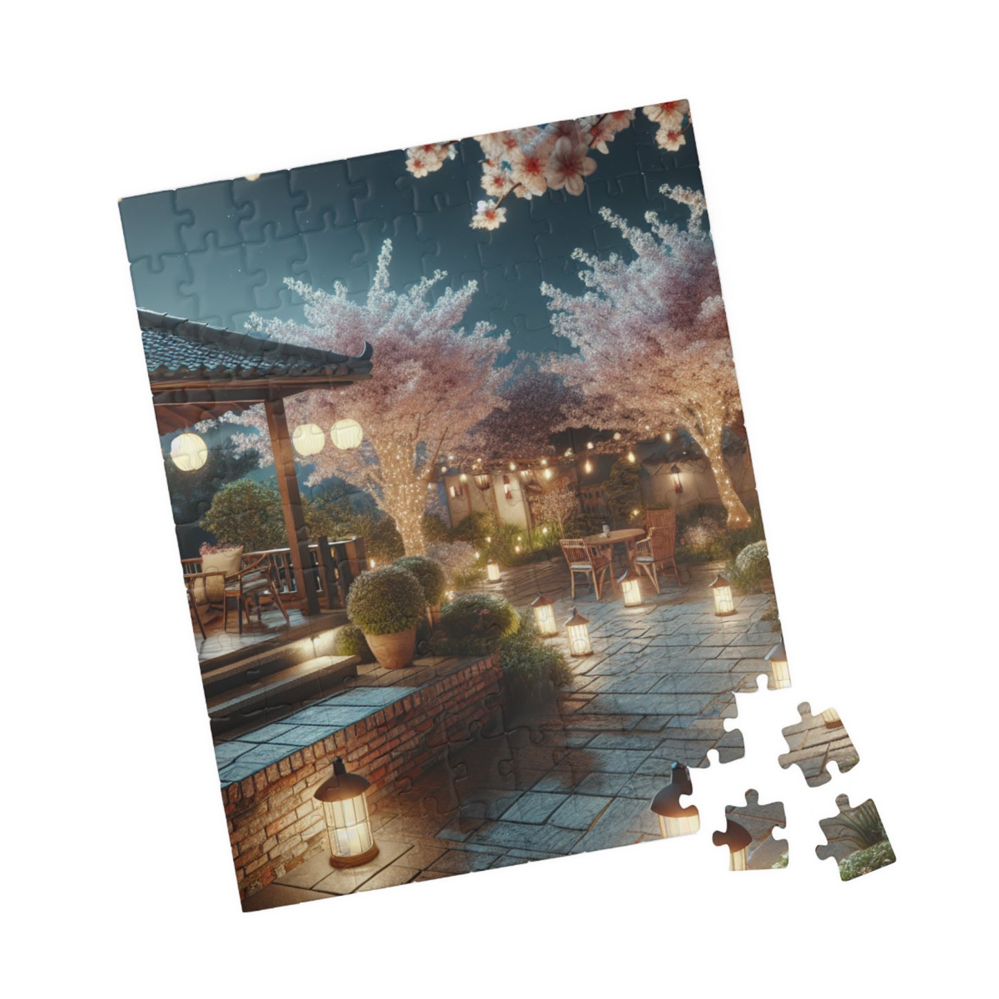 Midnight Blossom Porch-Cherry Blossom Jigsaw Puzzle