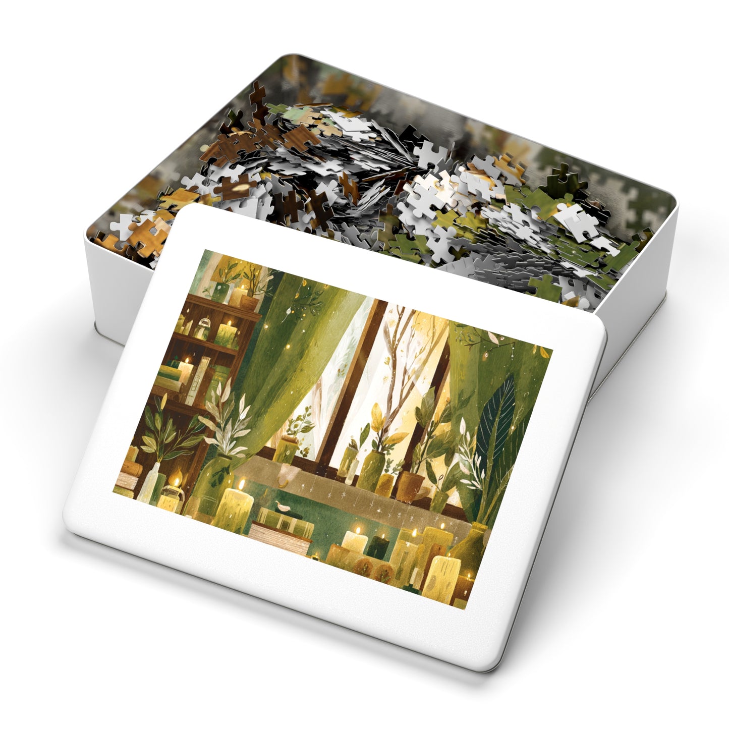Botanical Candlelight Puzzle — 500‑Piece Jigsaw with Tin