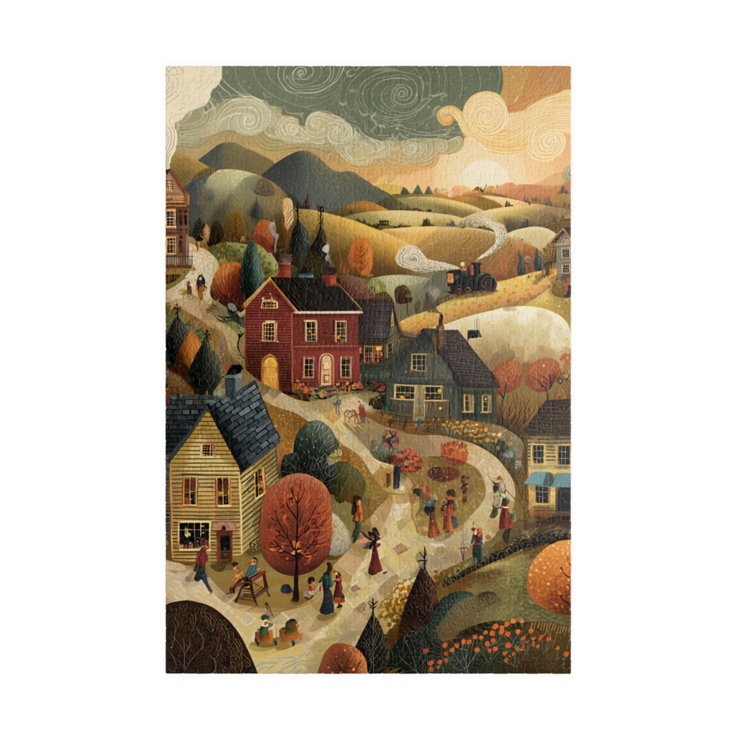 Golden Harvest Lane Puzzle | Cozy Autumn Village Scene | Fall Countryside Jigsaw Gift | Jazz N’ Coffee Puzzles