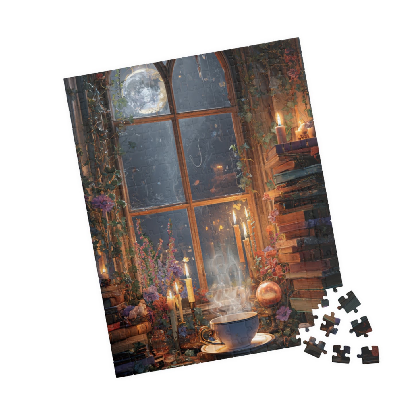 Moonlit Witchs Den Puzzle with Spellbooks, Herbal Remedies and Candlelit Magic Jigsaw Puzzle, Witchy Puzzle, Halloween Puzzle