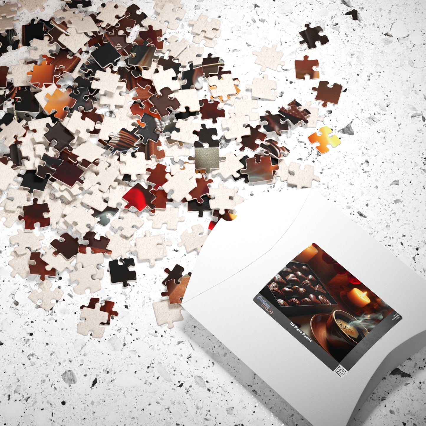 Valentine’s Indulgence Jigsaw Puzzle – Cozy Chocolate, Coffee & Candlelight Scene, Perfect Romantic Gift