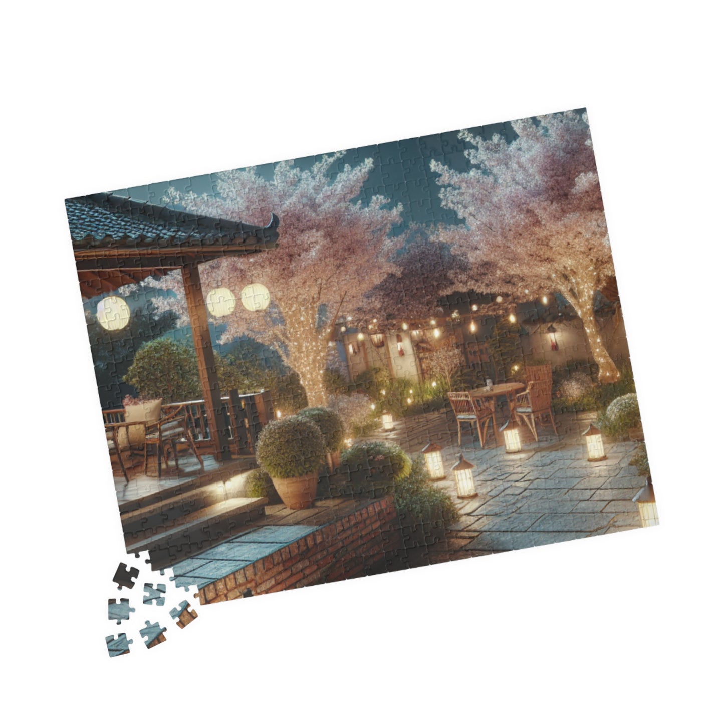Midnight Blossom Porch-Cherry Blossom Jigsaw Puzzle