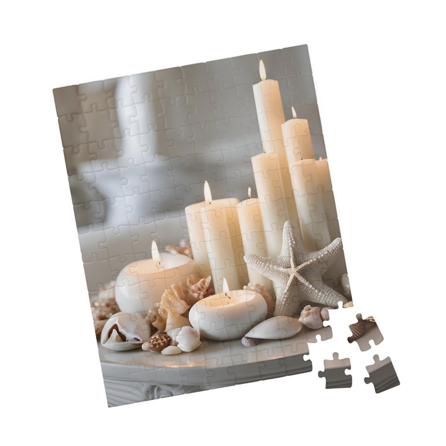 Coastal Elegance: Candles, Starfish & Seashells Puzzle, 110-1014 pieces, Relaxing Home Activity, Perfect Gift for Puzzle Lovers, Cozy Decor