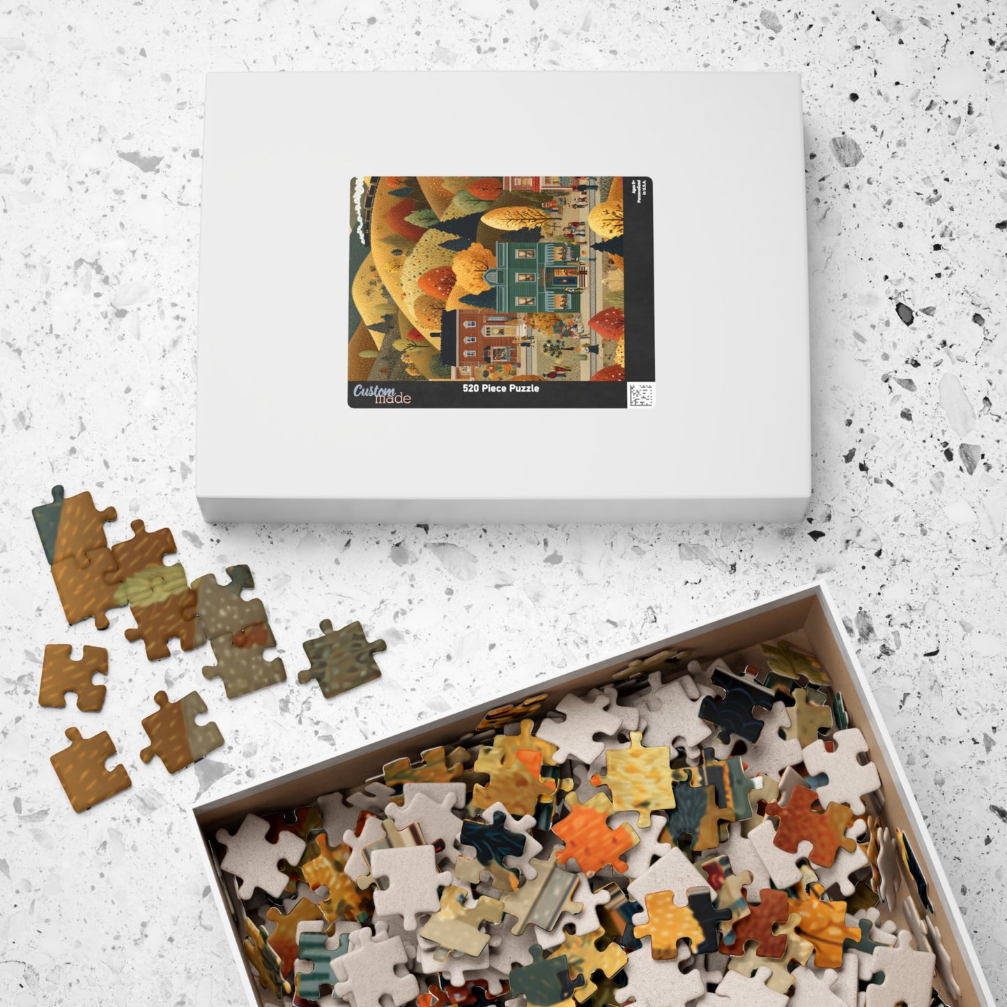 Whispering Pines Village Puzzle | Autumn Mountain Countryside Scene | Cozy Fall Jigsaw Gift | Jazz N’ Coffee Puzzles