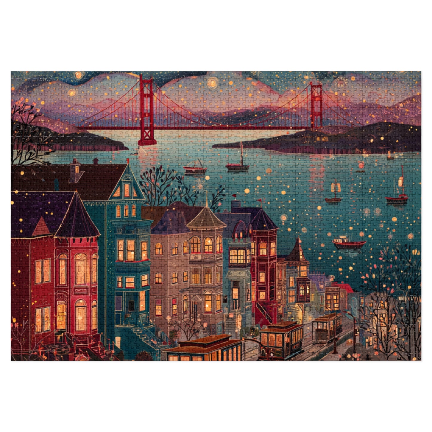 Whimsical San Francisco Puzzle – A Colorful City by the Bay-Jigsaw Puzzle with Tin