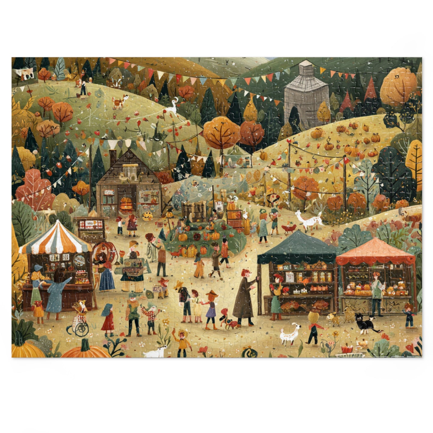 Autumn Harvest Festival Jigsaw Puzzle with Tin – 500-Piece Fall Market Scene