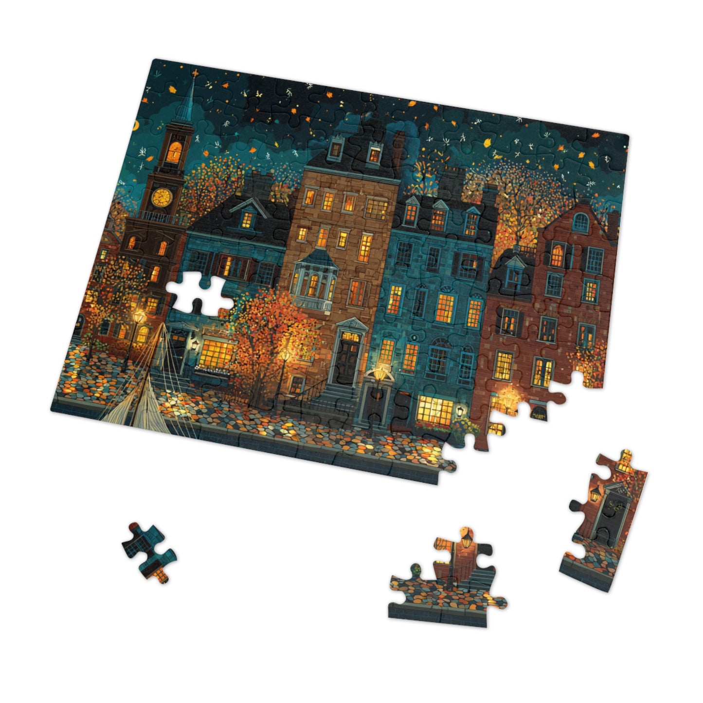 Whimsical Pennsylvania Fall Neighborhood Puzzle – A Cozy Autumn Escape Jigsaw Puzzle with Tin