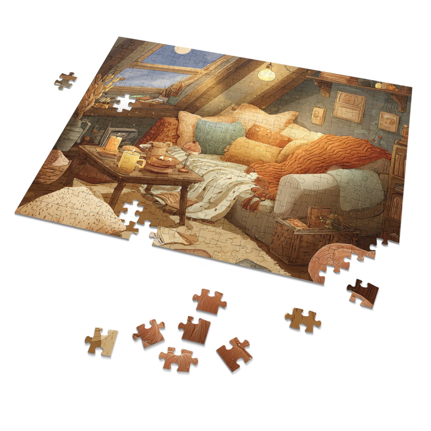 Cozy Attic Reading Nook Jigsaw Puzzle with Tin - 500pc Relaxing Home Illustration