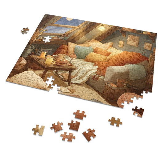 Cozy Attic Reading Nook Jigsaw Puzzle with Tin - 500pc Relaxing Home Illustration