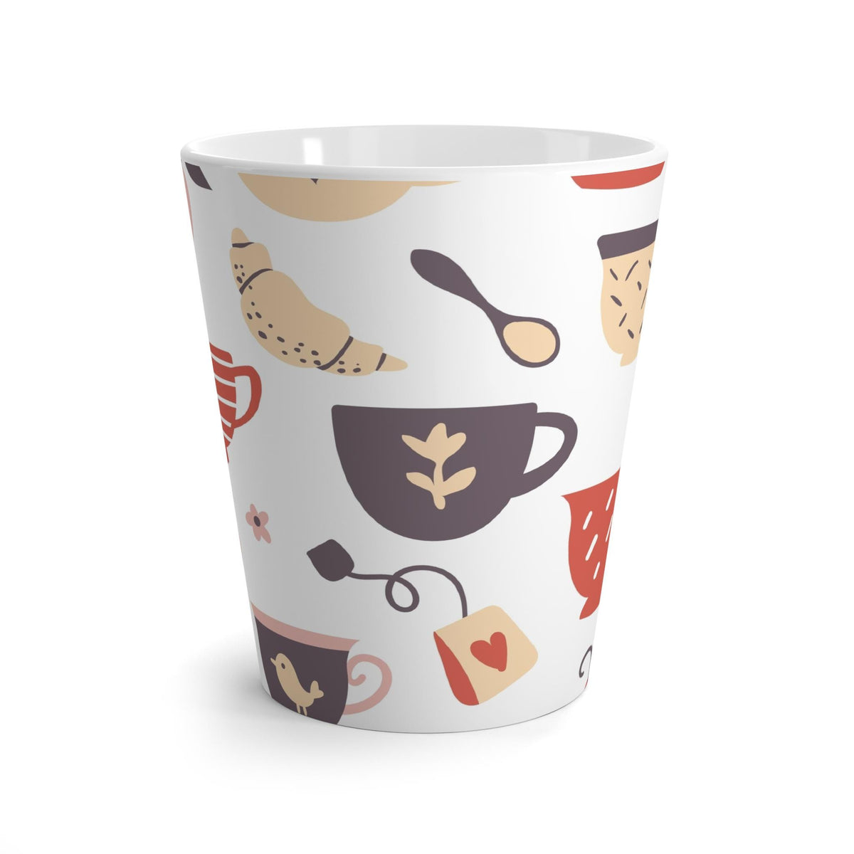 Colorful Whimsical Tea & Spoon Mug, 12 oz Ceramic Latte Mug, Cozy Gift for Tea Lovers