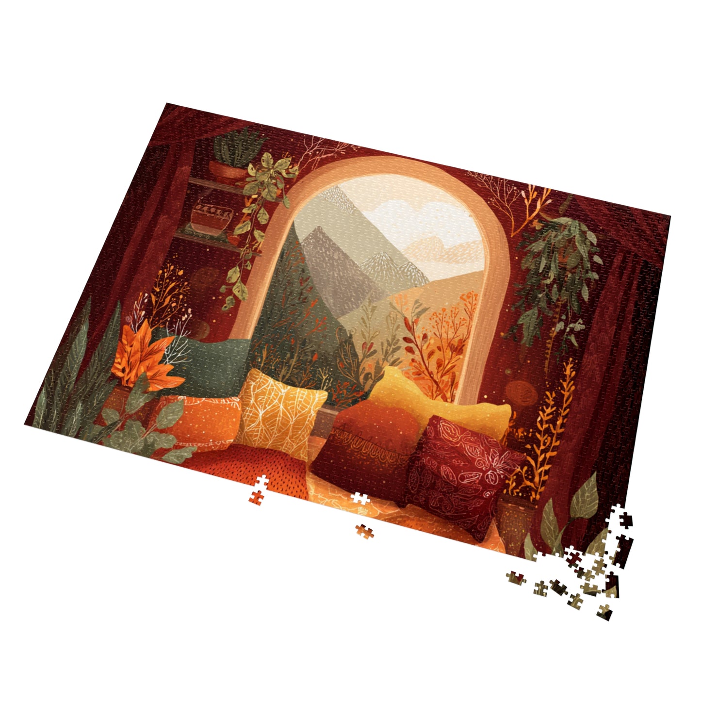 Cozy Window View Jigsaw Puzzle with Tin – Autumn Cabin Scenic Puzzle