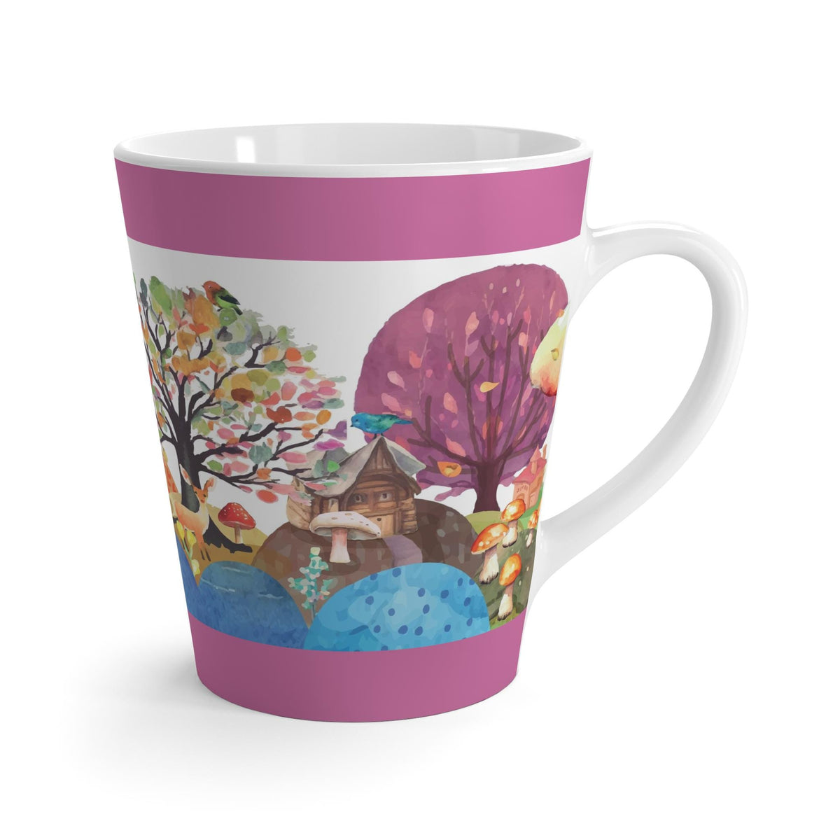Whimsical Latte Mug with Tree and House Design, Cozy Coffee Cup, Cute Gift for Nature Lovers, Fall Decor, Personalized Drinkware