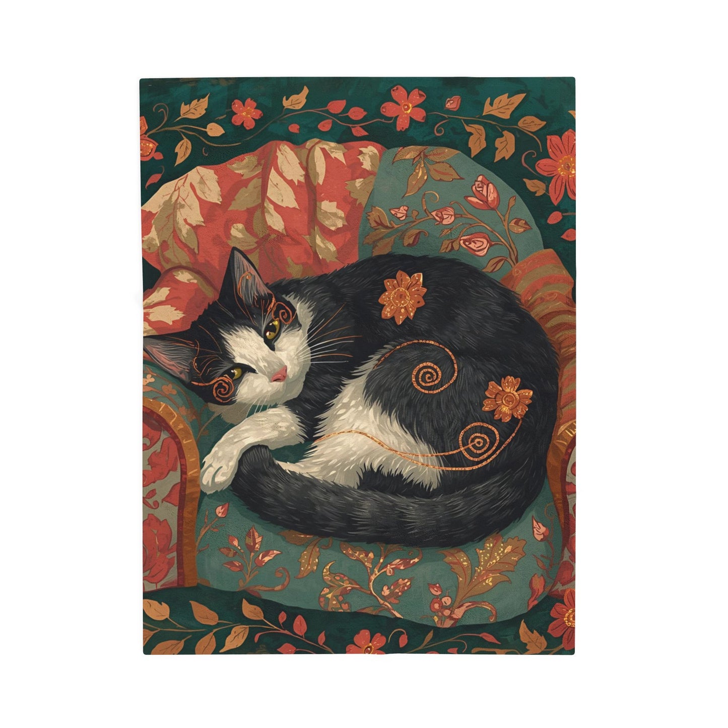 Whimsical Cat on Cozy Chair Velveteen Plush Blanket | Fall Home Decor | Soft Warm Throw | Cozy Cat Lover Gift | Autumn Aesthetic Blanket
