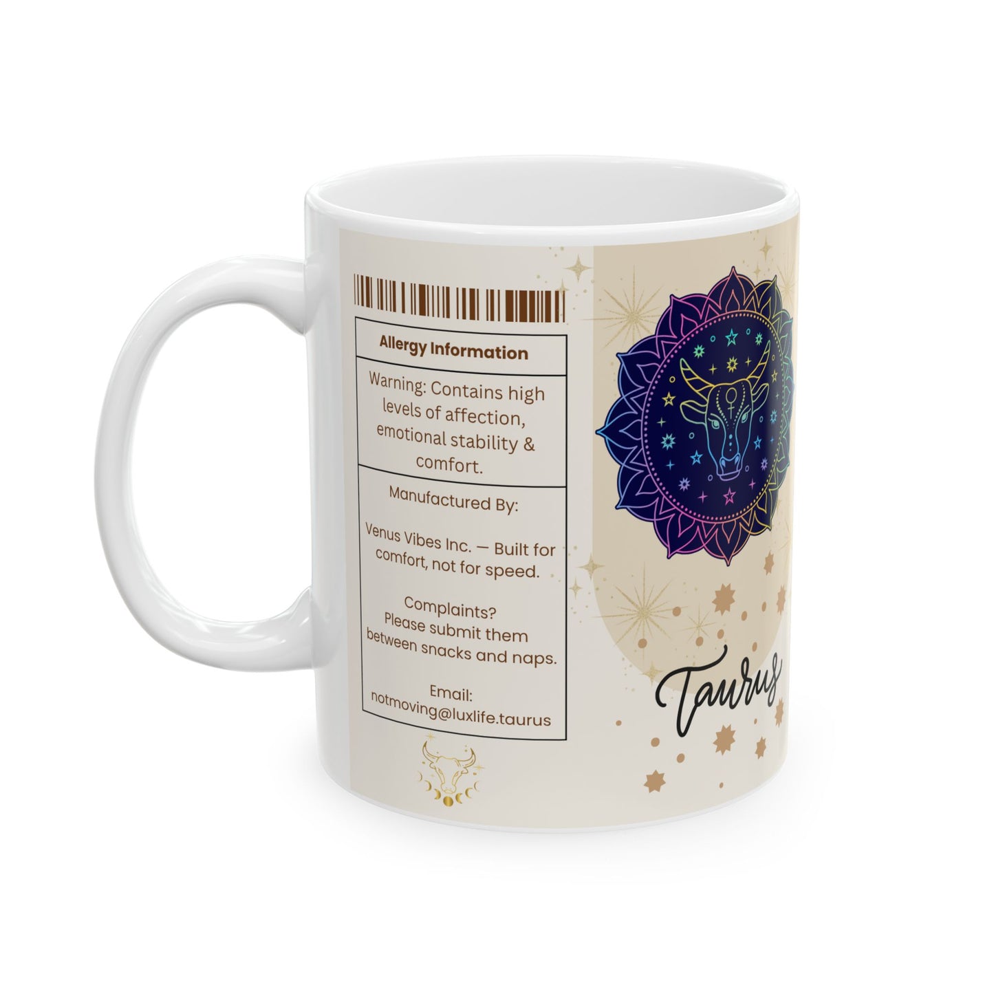 Taurus Nutrition Facts Mug, Funny Astrology Gift, Zodiac Ceramic Mug 11oz & 15oz, Birthday Gift for Taurus, Astrology Lover Gift