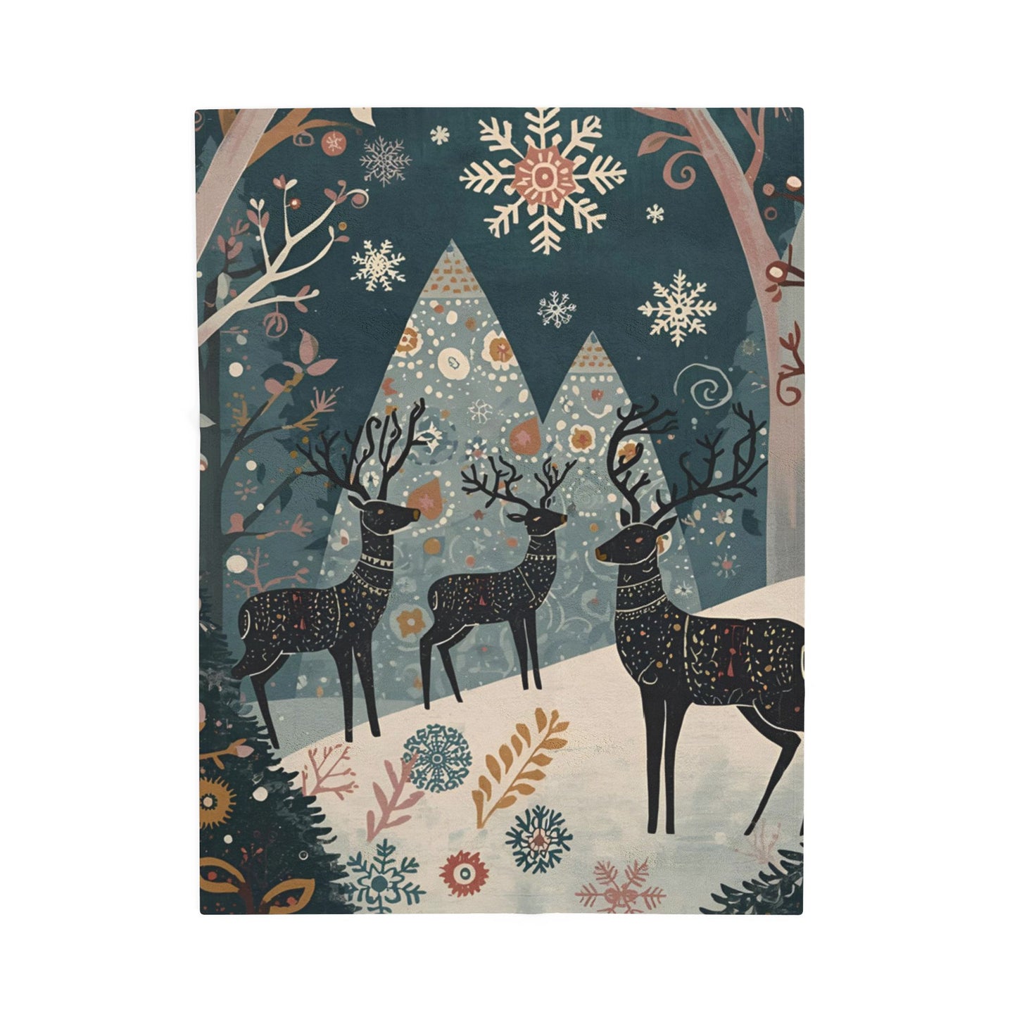 Whimsical Winter Deer Velveteen Plush Blanket | Cozy Woodland Throw | Soft Warm Blanket Gift| Snowflake & Deer Decor | Winter Home Accent