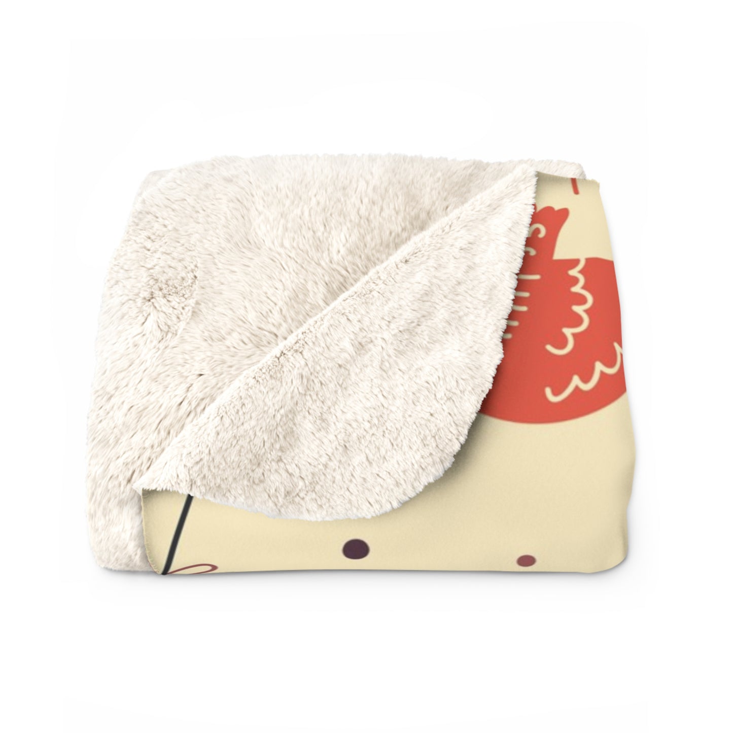 Floral Bird Sherpa Blanket — Cozy Cream Fleece with Red Wildflower & Bird Print