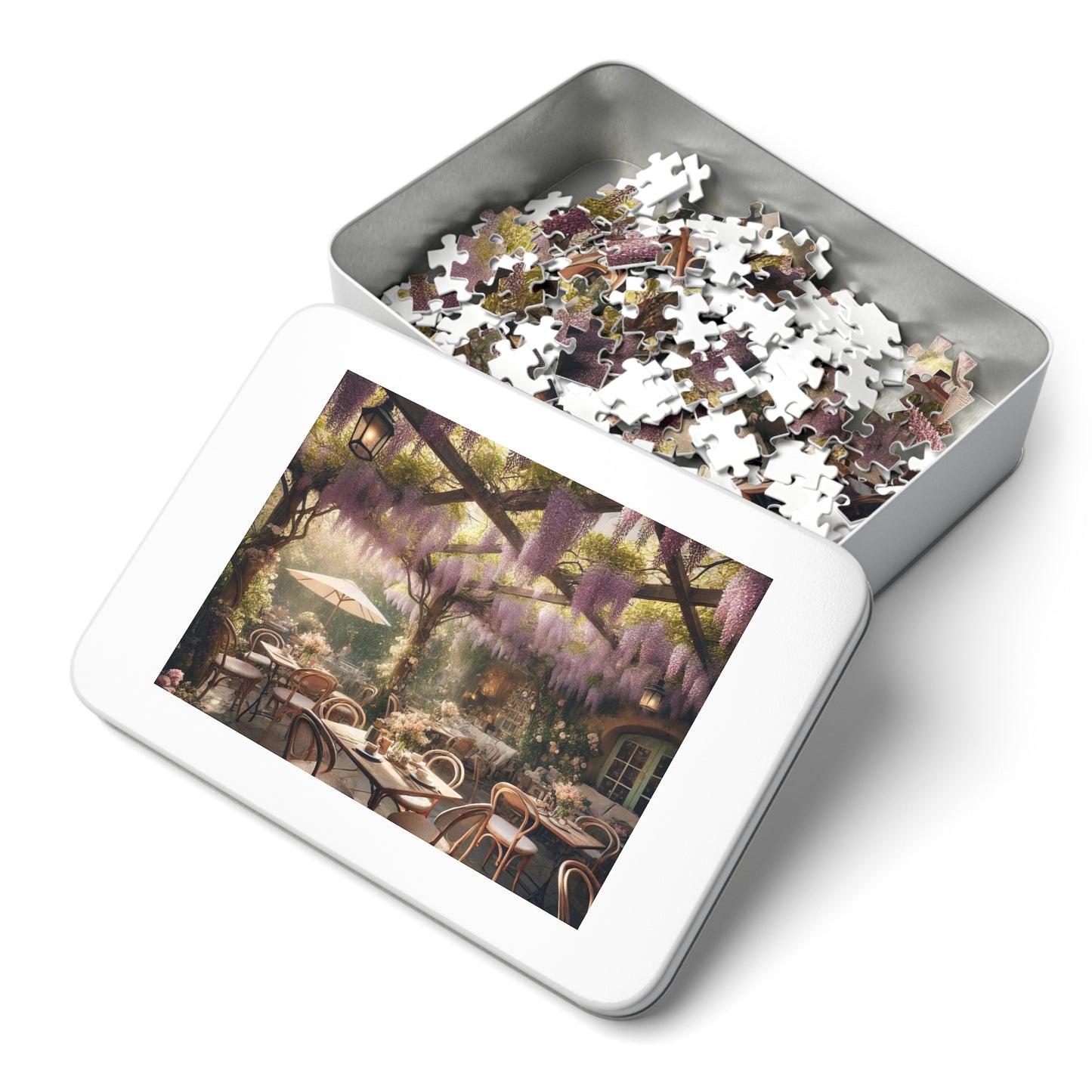 Wisteria Whispers Jigsaw Puzzle – Enchanted Café Scene, Cozy Indoor Activity, Gift for Puzzle Lovers, Relaxing Art Puzzle