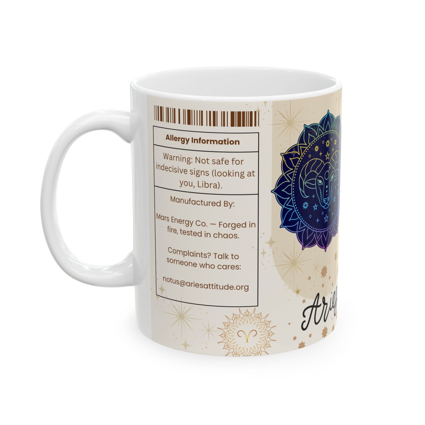 Aries Nutrition Facts Mug, Funny Astrology Gift for Aries Lovers, Horoscope Coffee Cup, Aries Birthday Gift, 11oz 15oz Mugs