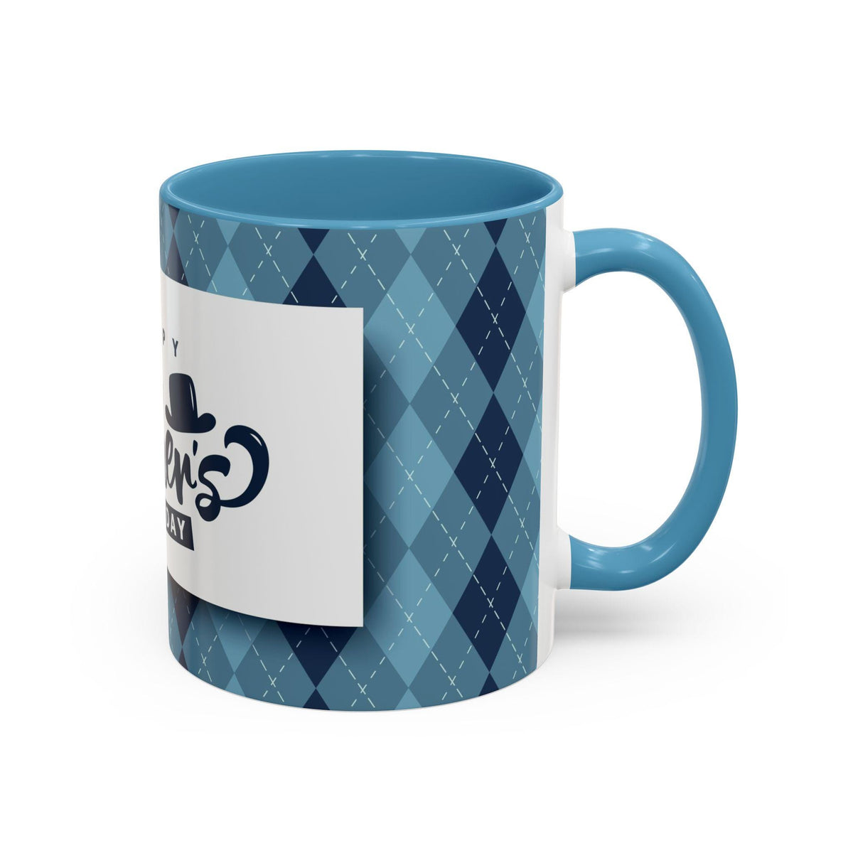 Father's Day Accent Mug, Gift for Dad, Coffee Lover Cup, Blue Argyle Design, Unique Present Idea
