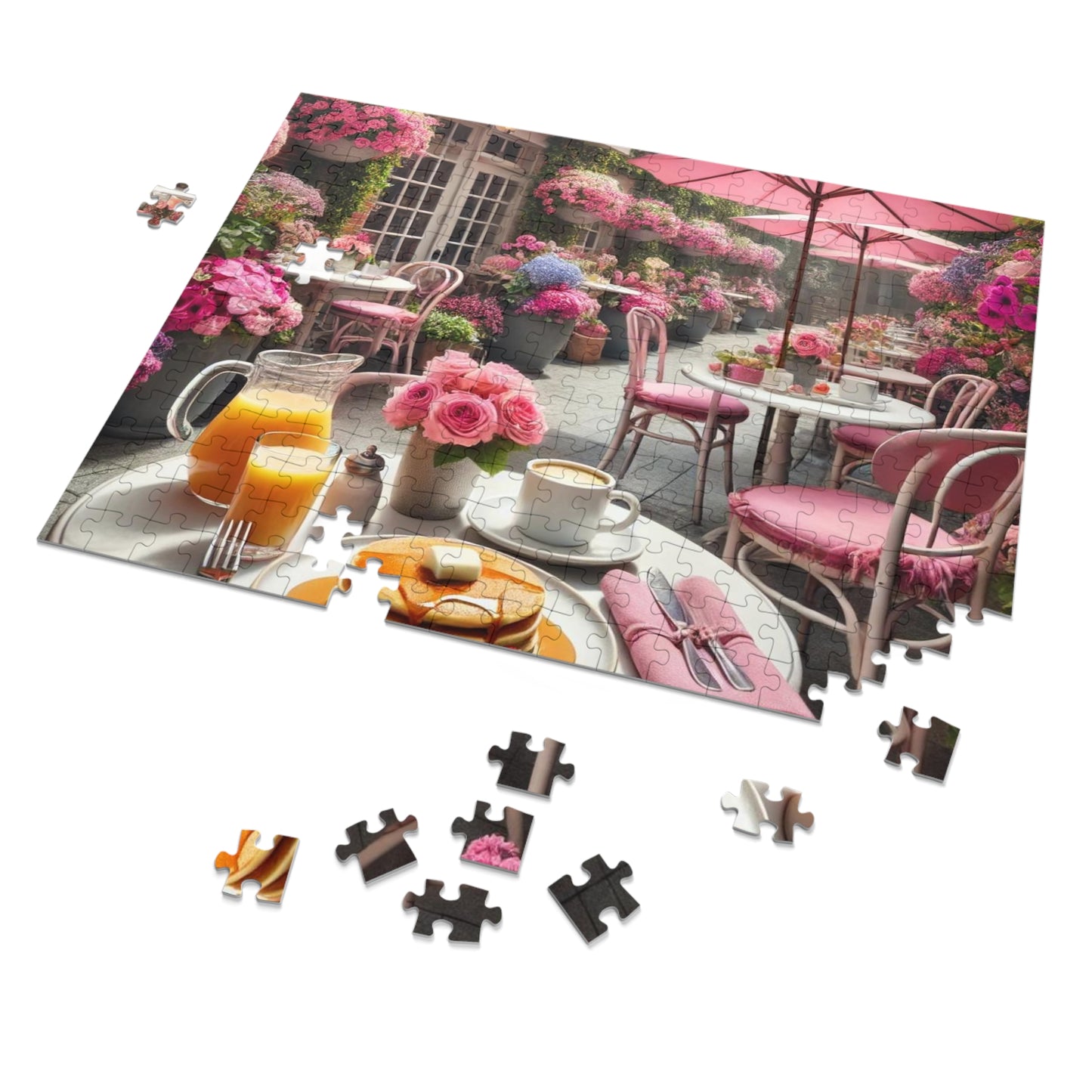Blooming Café Bliss: Pancakes In Paradise- Jigsaw Puzzle