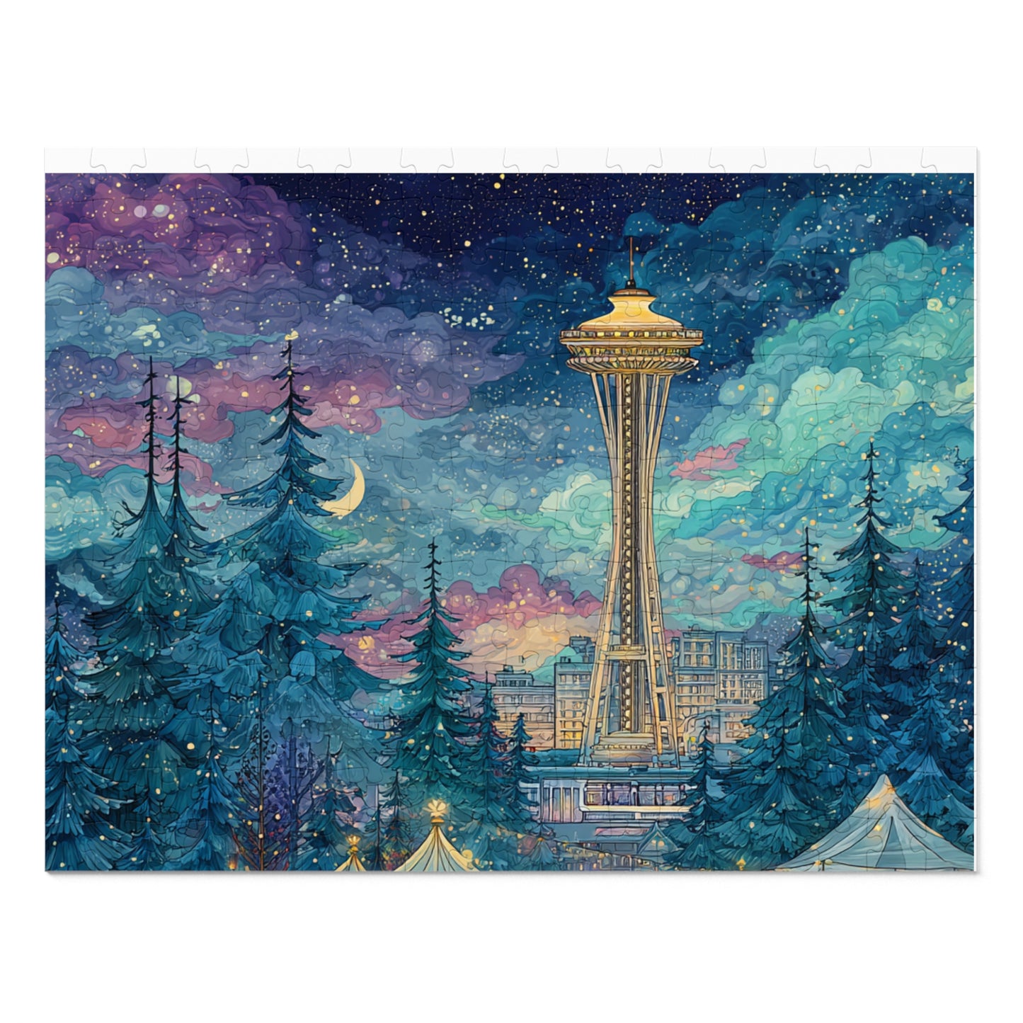 Whimsical Seattle Jigsaw Puzzle with Tin