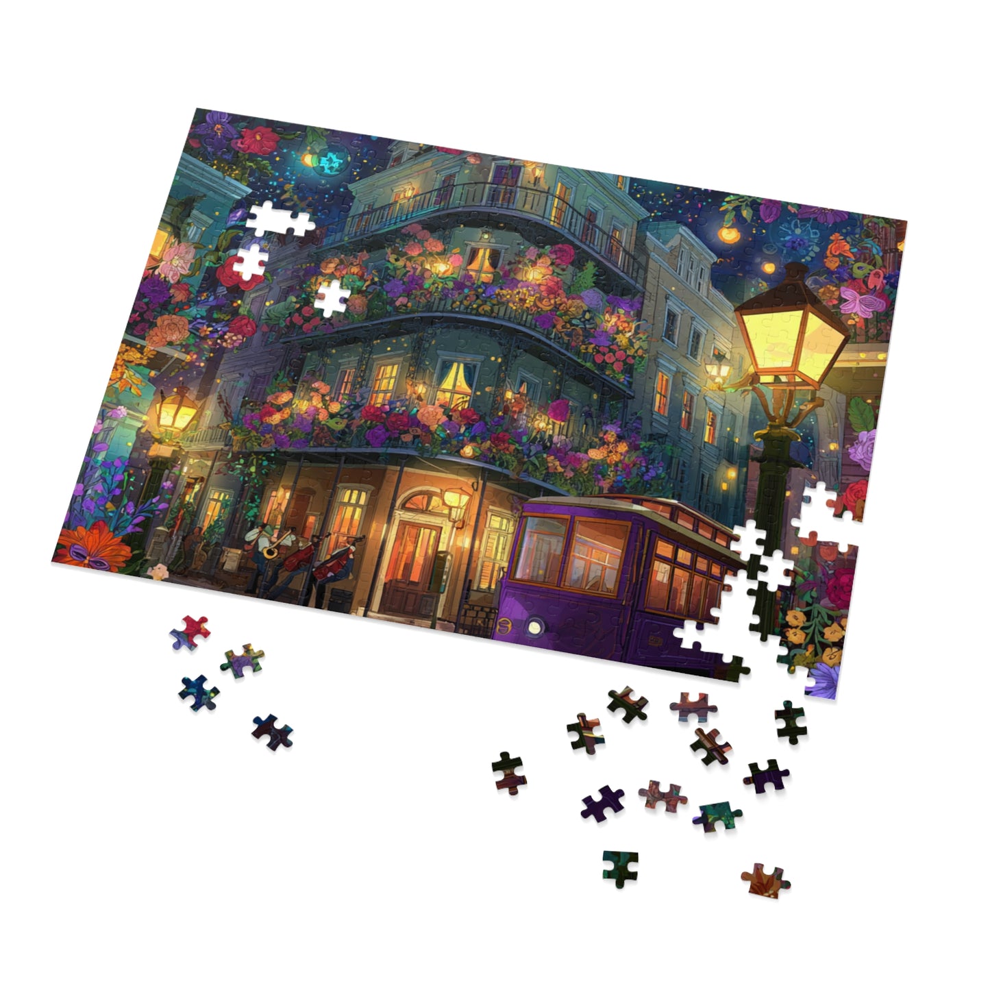 Whimsical Floral New Orleans Puzzle – A Colorful French Quarter Adventure Jigsaw Puzzle with Tin