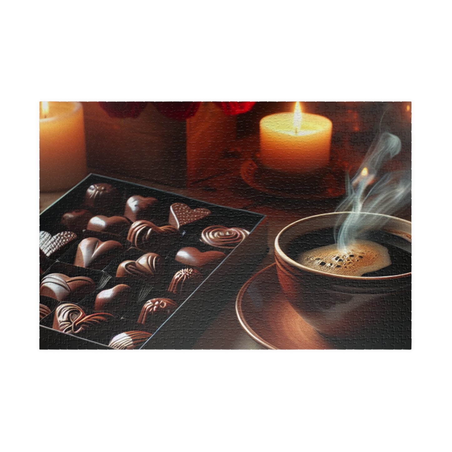 Valentine’s Indulgence Jigsaw Puzzle – Cozy Chocolate, Coffee & Candlelight Scene, Perfect Romantic Gift