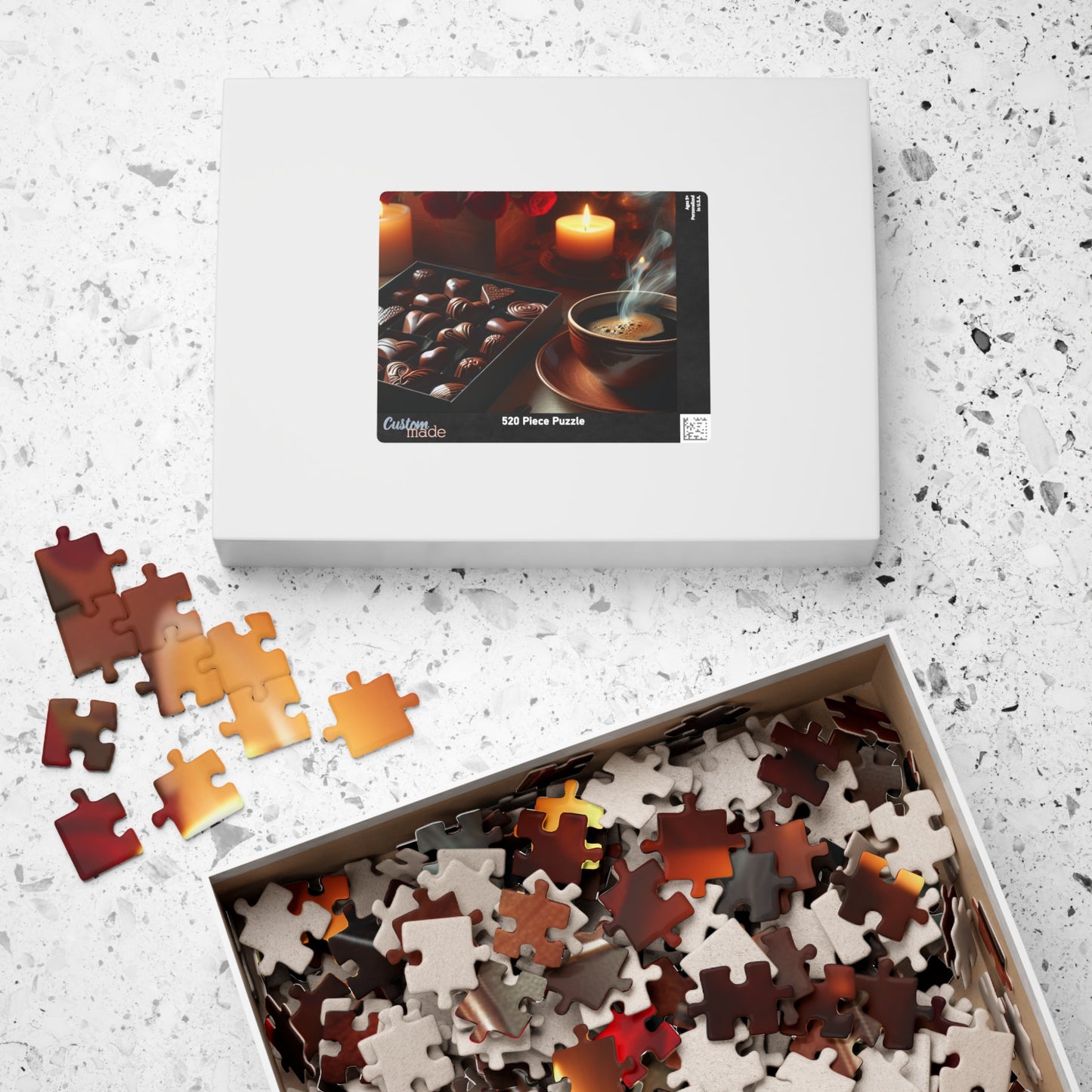 Valentine’s Indulgence Jigsaw Puzzle – Cozy Chocolate, Coffee & Candlelight Scene, Perfect Romantic Gift
