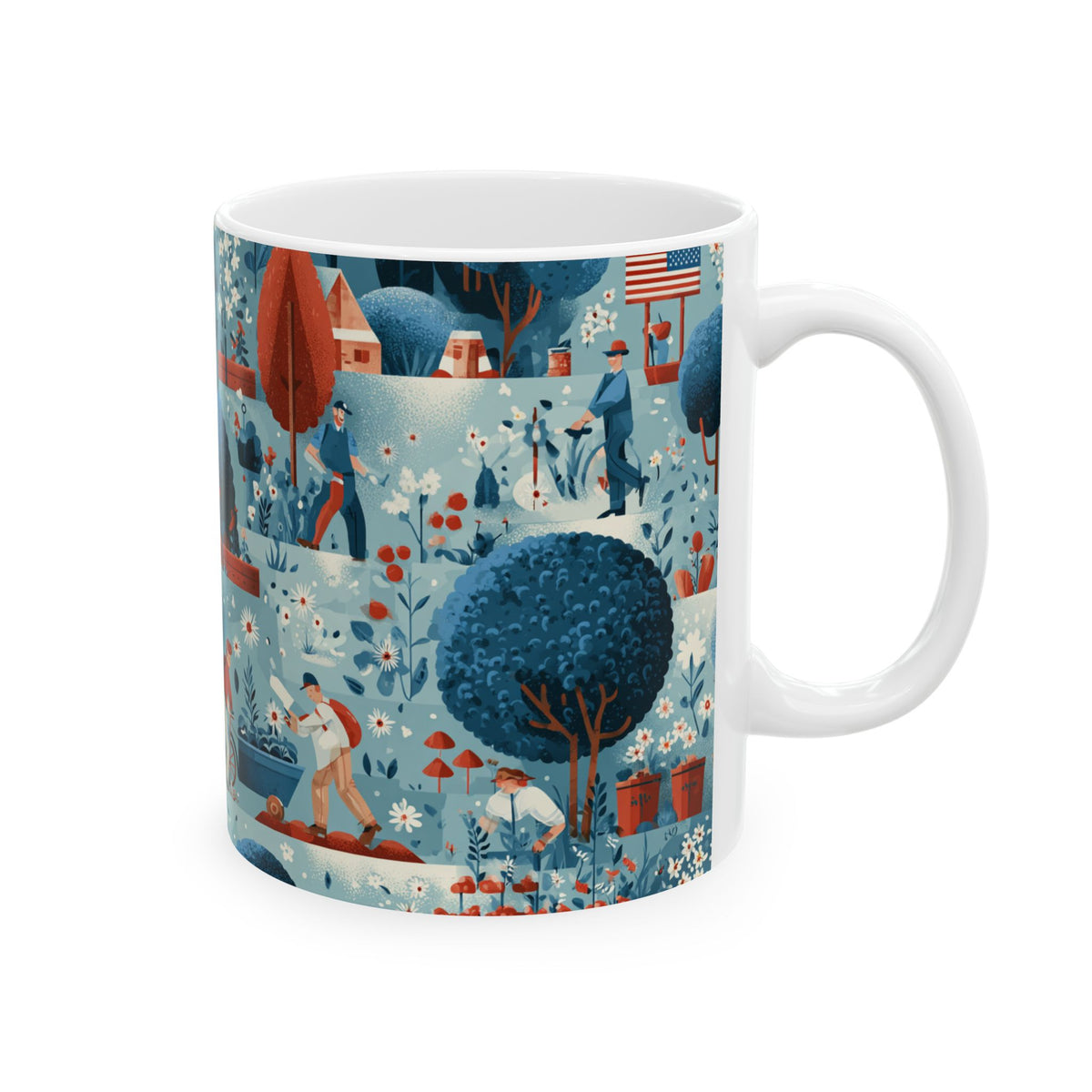 Whimsical Patriotic Mug, Red White and Blue Coffee Cup, Labor Day Gift, 11oz and 15oz Ceramic Mug
