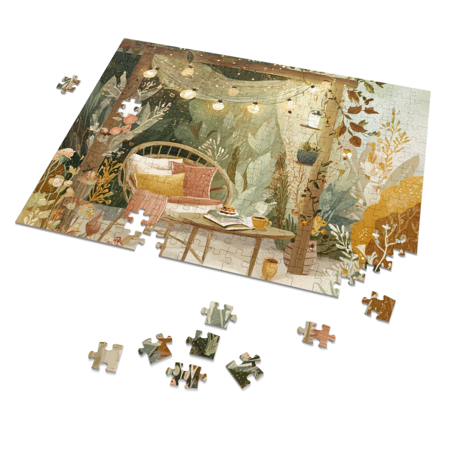 Cozy Fairy Light Outdoor Scene Jigsaw Puzzle (with Tin) — 500-Piece Relaxing Garden Puzzle