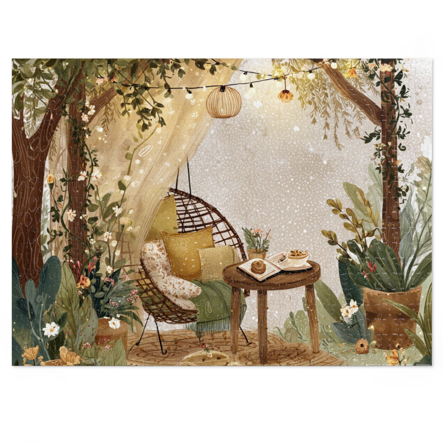 Cozy Garden Retreat Jigsaw Puzzle with Tin – 500-Piece Tranquil Reading Nook Scene