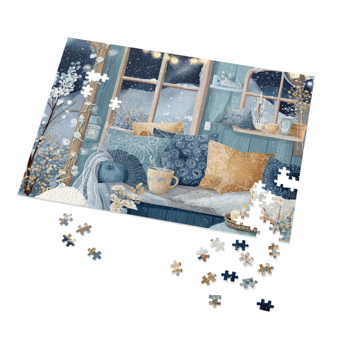 Snowy Hygge Evening by the Window | Cozy Winter Jigsaw Puzzle | Warm Lights, Candles & Cocoa | Relaxing Night-In Puzzle