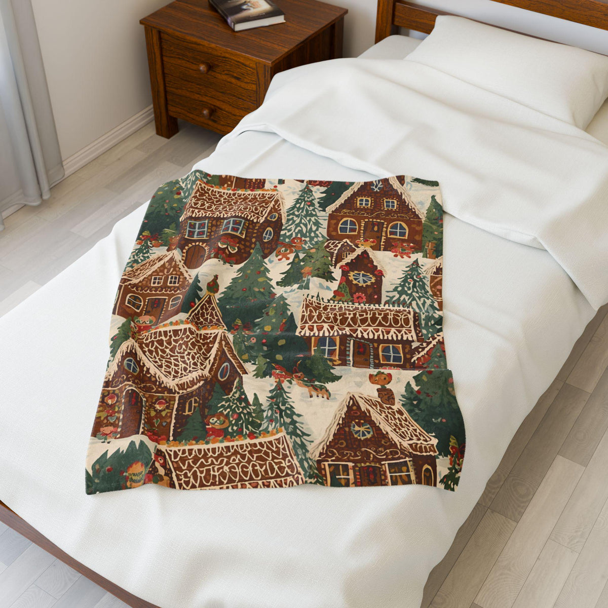 Whimsical Gingerbread House Winter Velveteen Plush Blanket | Cozy Christmas Throw | Soft Plush Blanket Gift | Holiday Home Decor