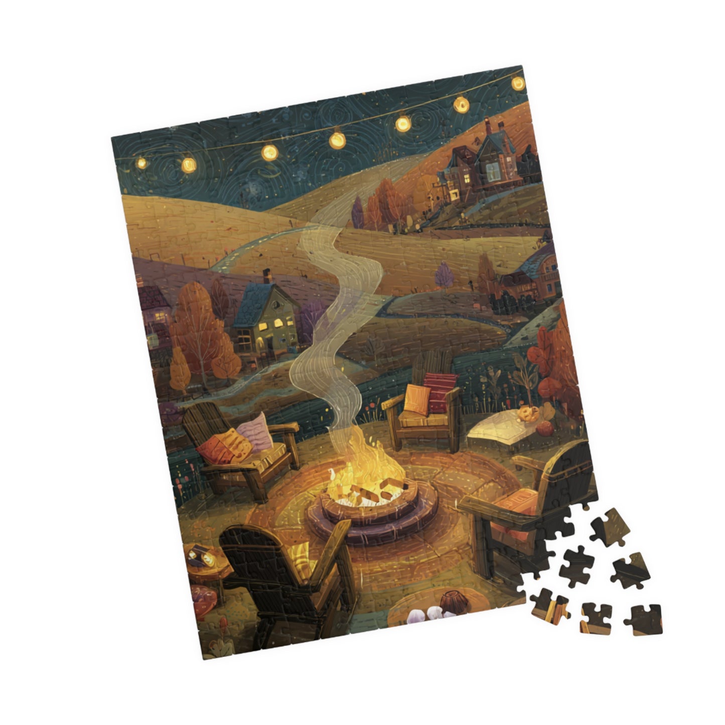 Cozy Countryside Evening Puzzle – Rustic Campfire Scene, Perfect Gift for Puzzle Lovers