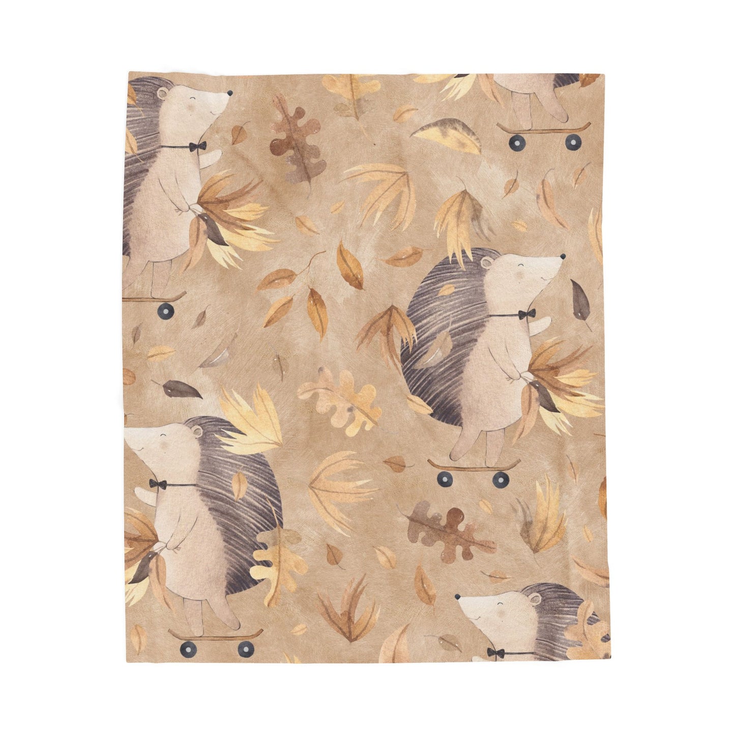 Hedgehog Skate Velveteen Plush Blanket – Cute Woodland Animal Throw for Kids & Cozy Autumn Decor