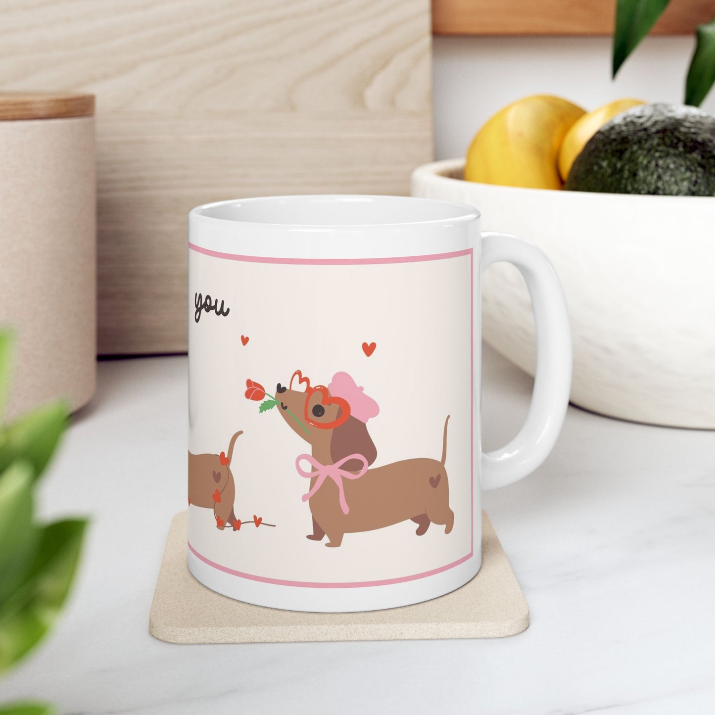 Cute Dachshund Mug, I Woof You Sausage Dog Coffee Cup, Funny Wiener Dog Lover Gift, Dog Mom Mug, 11oz and 15oz