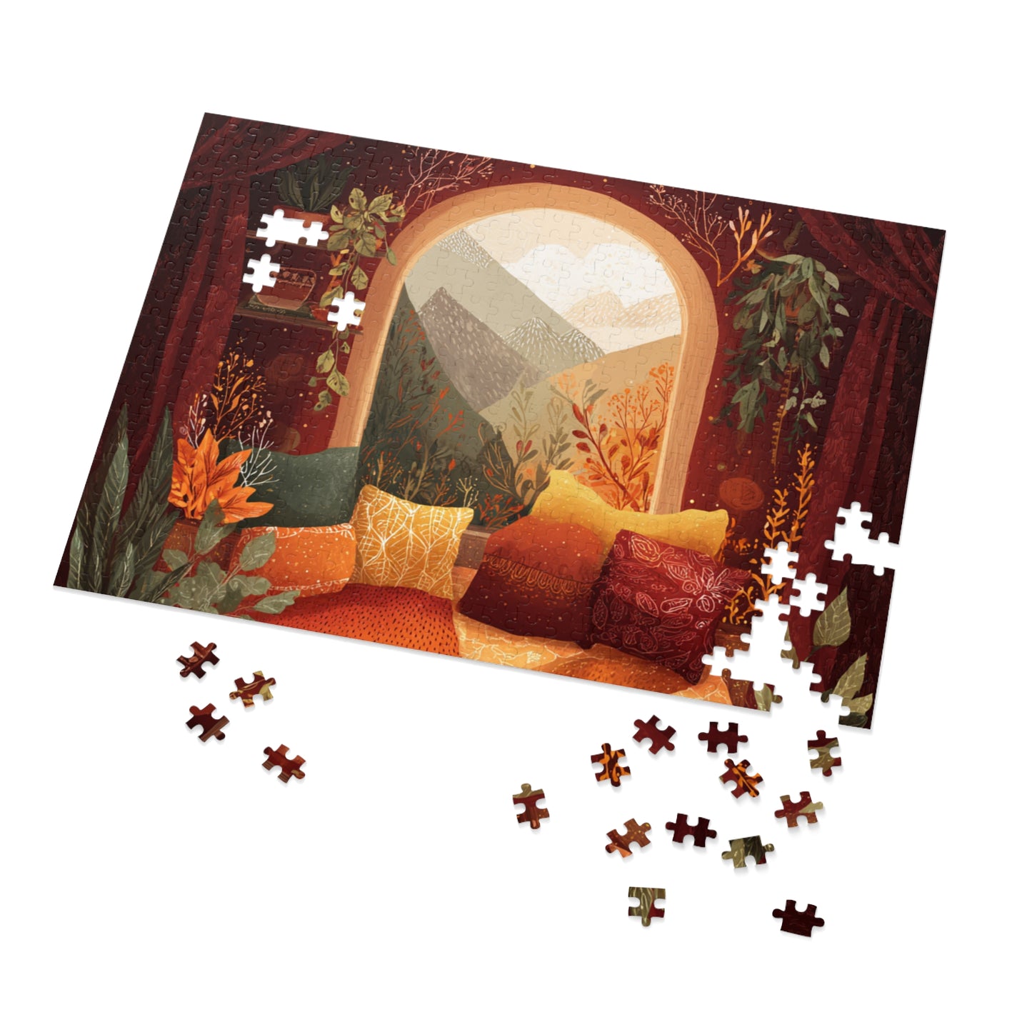 Cozy Window View Jigsaw Puzzle with Tin – Autumn Cabin Scenic Puzzle