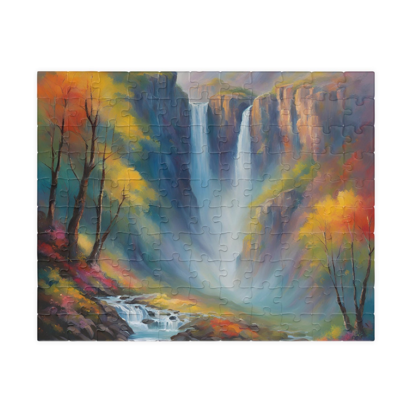 Autumn Falls: Waterfall in the Woods Puzzle | Serene Nature Jigsaw | Cozy Fall Activity Gift | Jazz N’ Coffee Puzzles