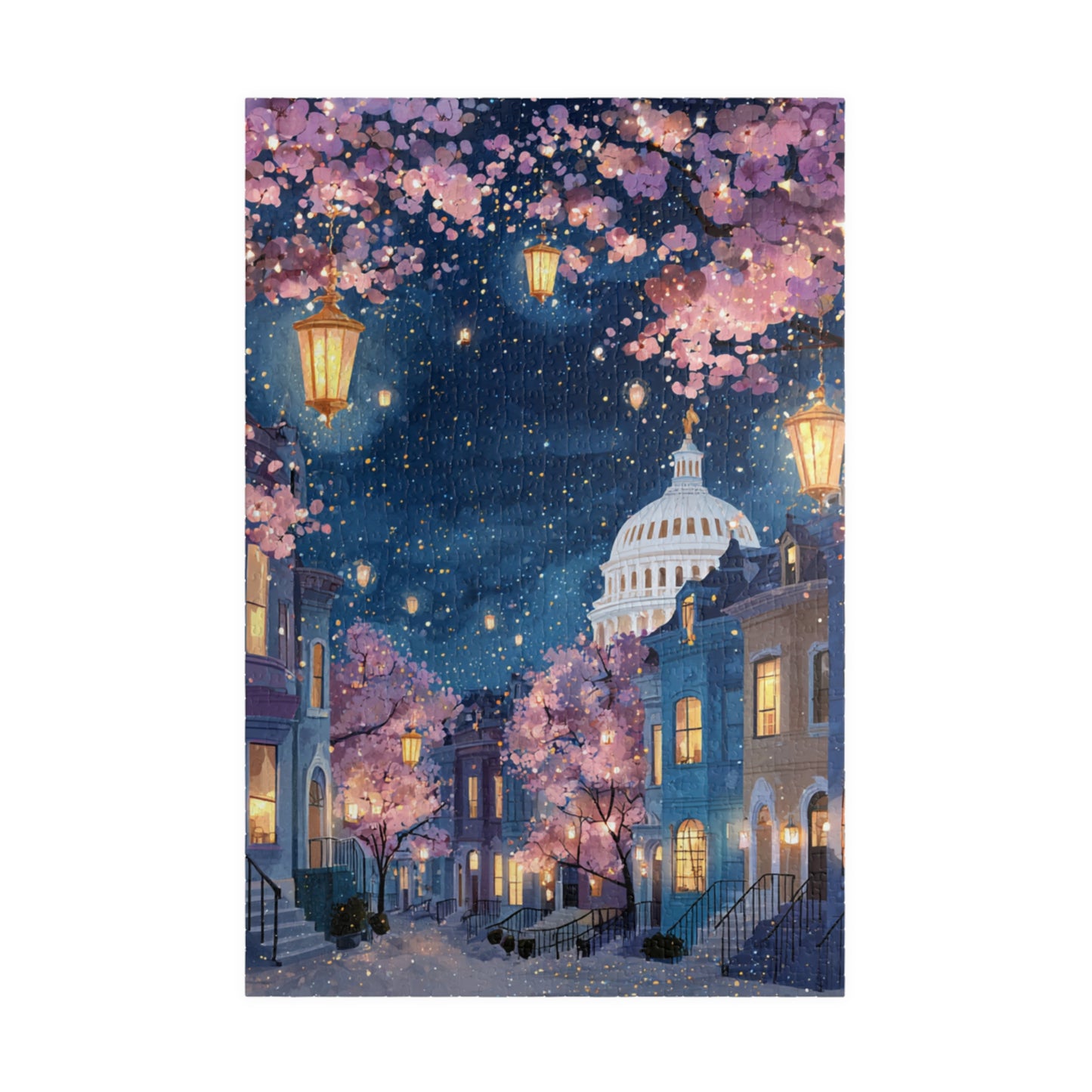 Cherry Blossom Night Skyline Puzzle — Washington Capitol Evening Jigsaw (110–1014 pcs)
