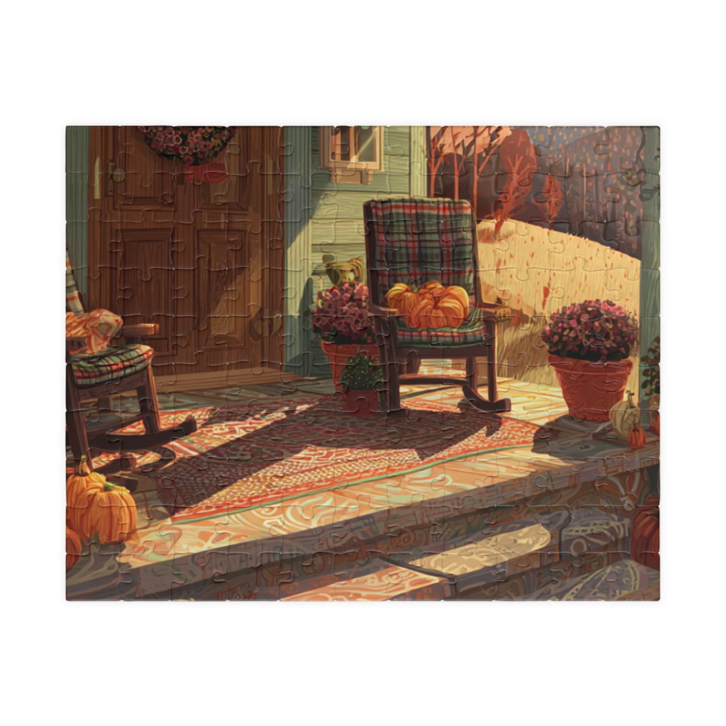 Autumn Porch Scene Jigsaw Puzzle — Cozy Fall Pumpkin Puzzle (110–1014 Pieces)