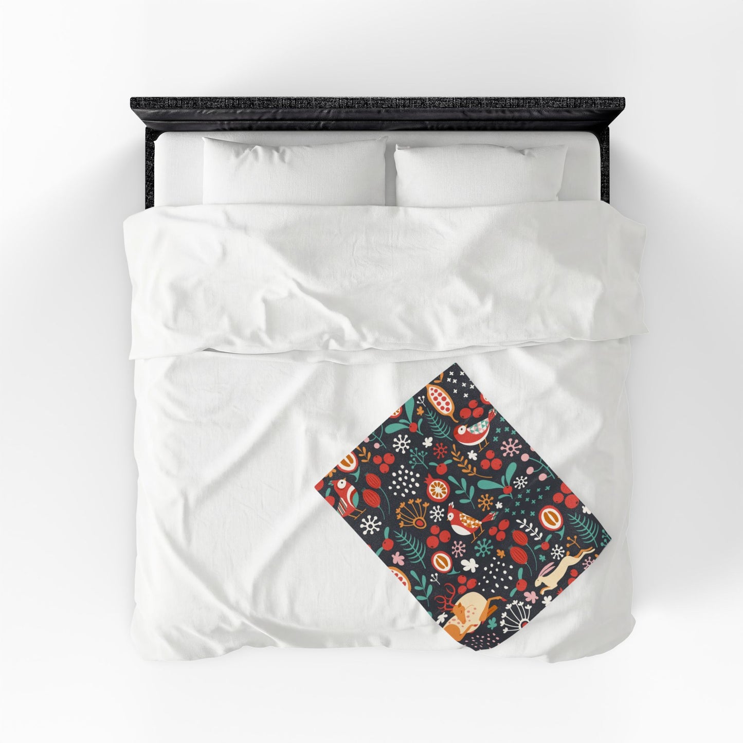 Velveteen Plush Blanket — Whimsical Forest Animals & Berries Throw