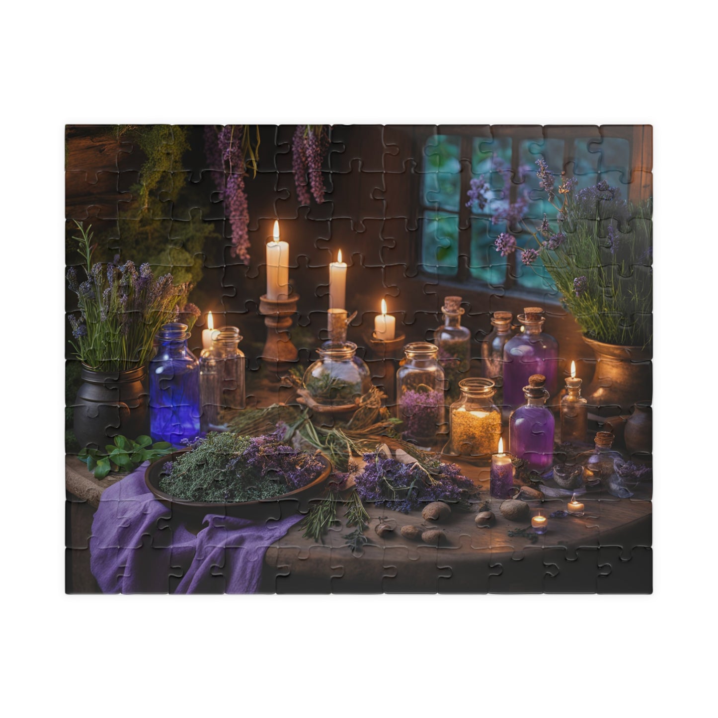 The Witchs Magic Puzzle (110, 252, 520, 1014-piece), Enchanted witchcraft jigsaw puzzle with potions, herbs, and candles