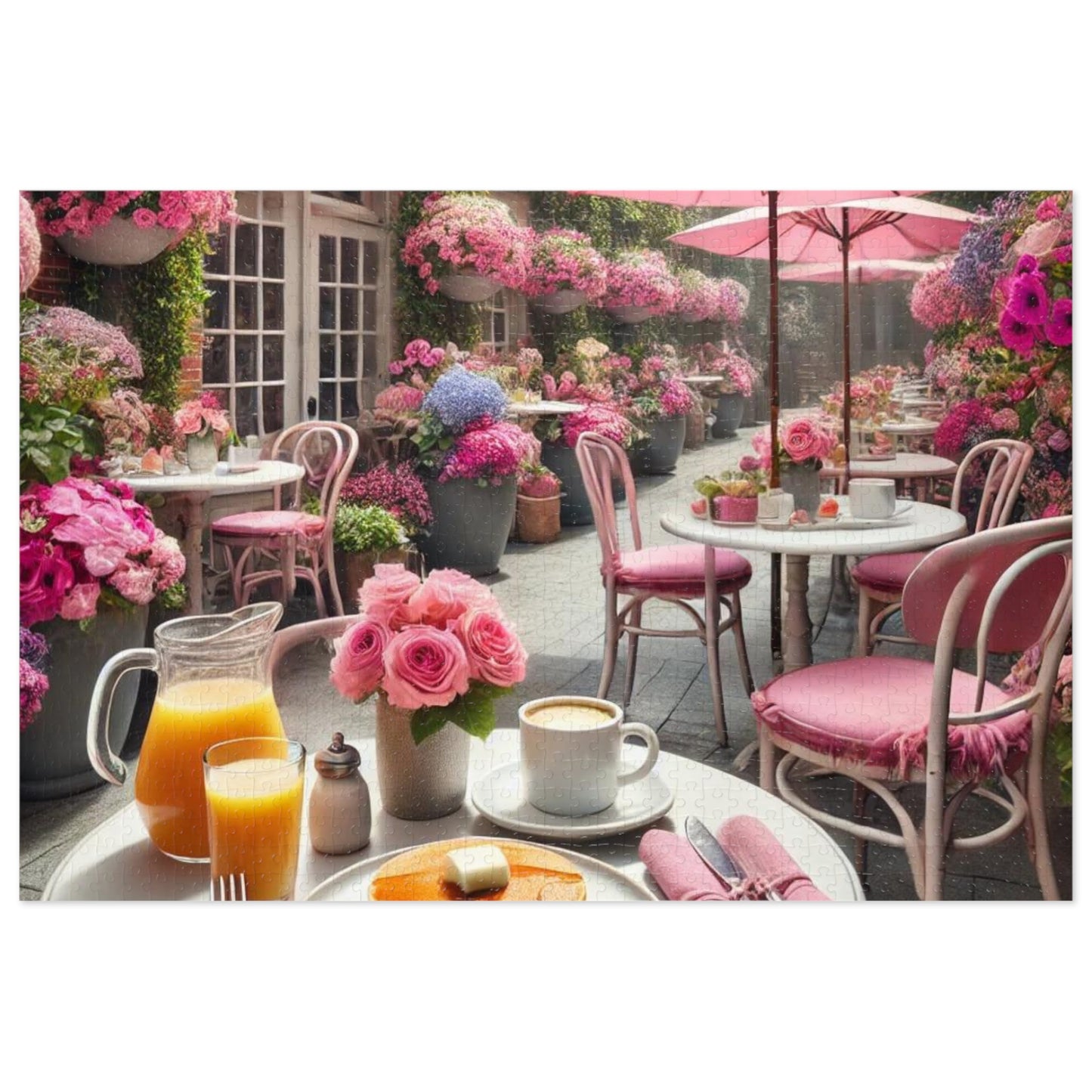 Blooming Café Bliss: Pancakes In Paradise- Jigsaw Puzzle